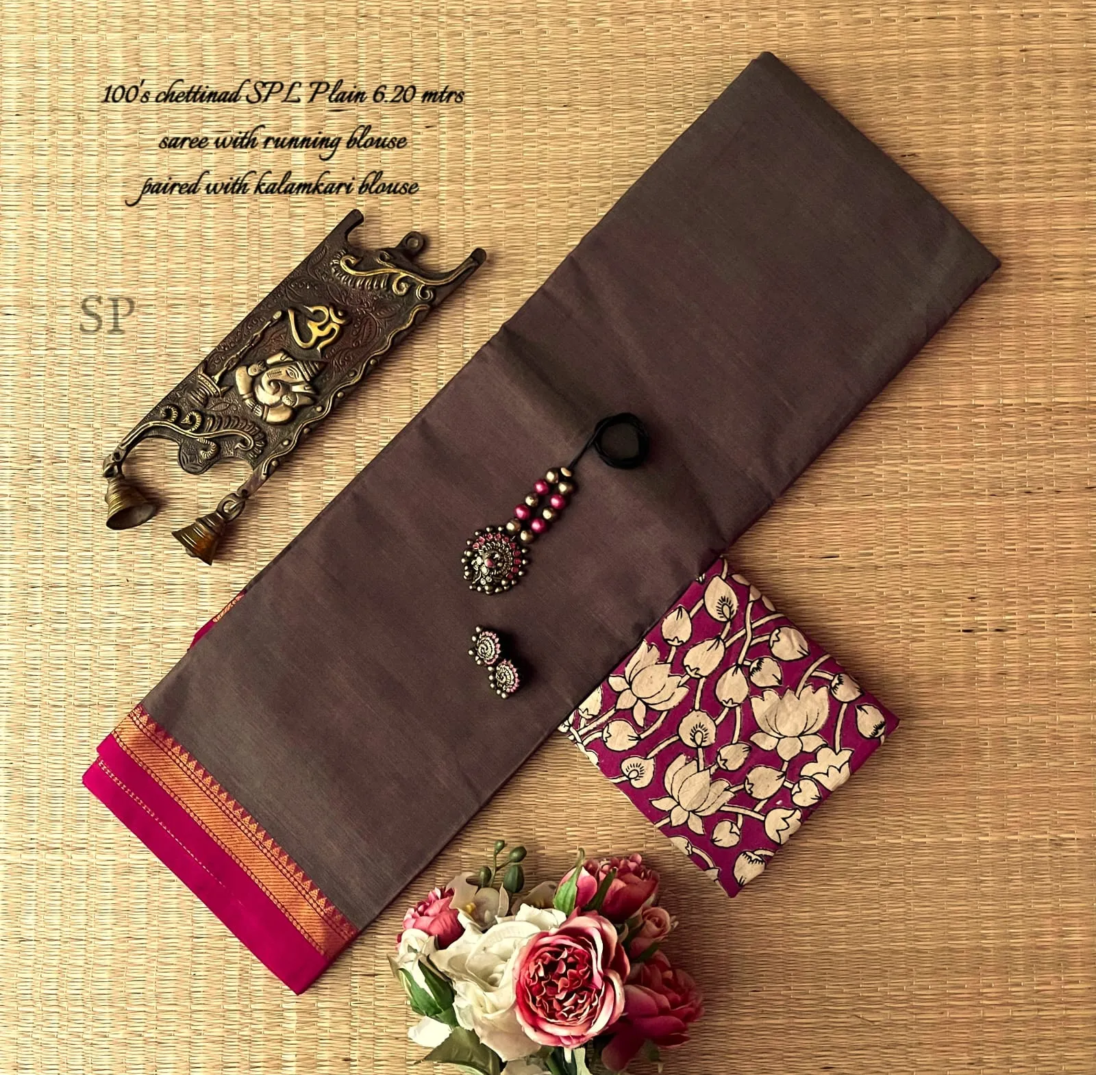 Classic Chettinad Plain Saree with Designer Blouse